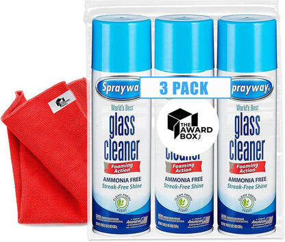 The Award Box Sprayway Glass Cleaner Foam Action Cleaner 19 oz. with Cleaning Cloth in Packaging (3 Pack)