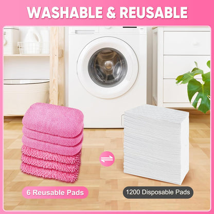 6-Pack Reusable Microfiber Mop Pads Compatible with Swiffer Sweeper, Dry & Wet Sweeping Cloths - Washable Wet Pads Refill for Multi-Surface/Hardwood Floor Cleaning