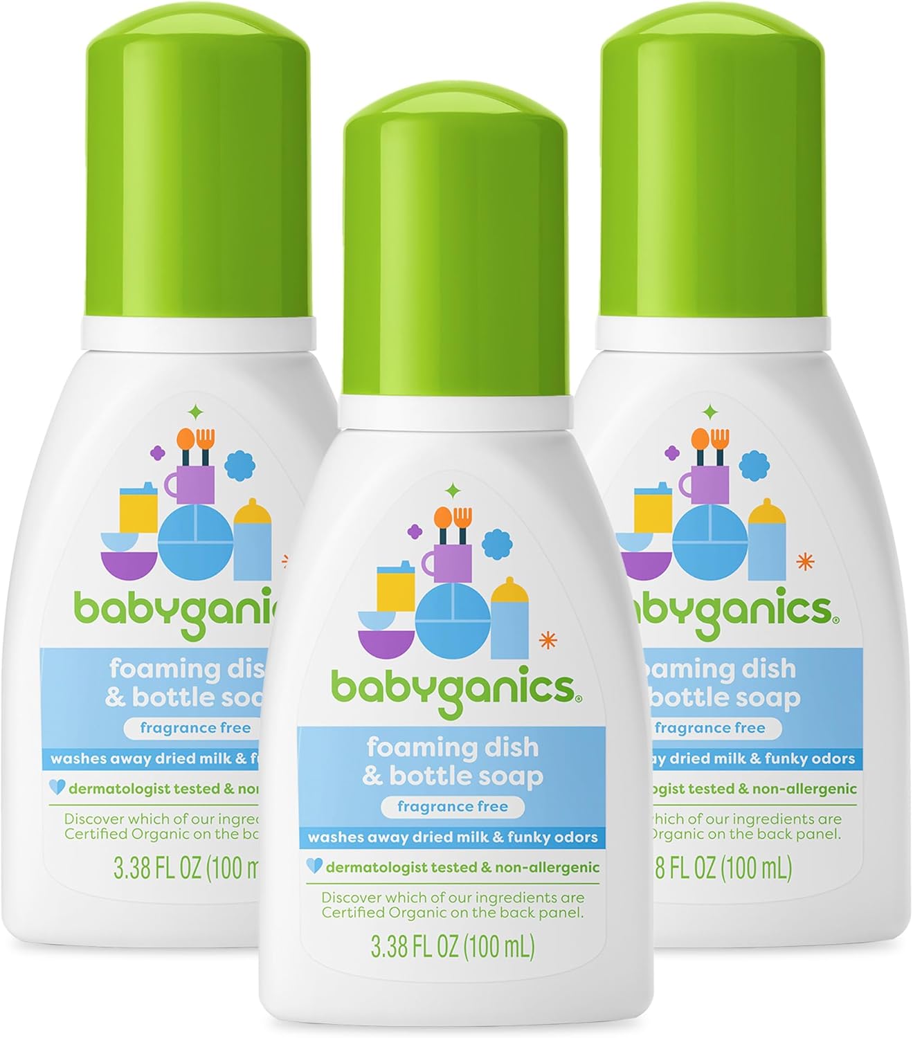 Babyganics Foaming Dish Soap, Pump Bottle, Fragrance Free, 16oz, 3 Pack
