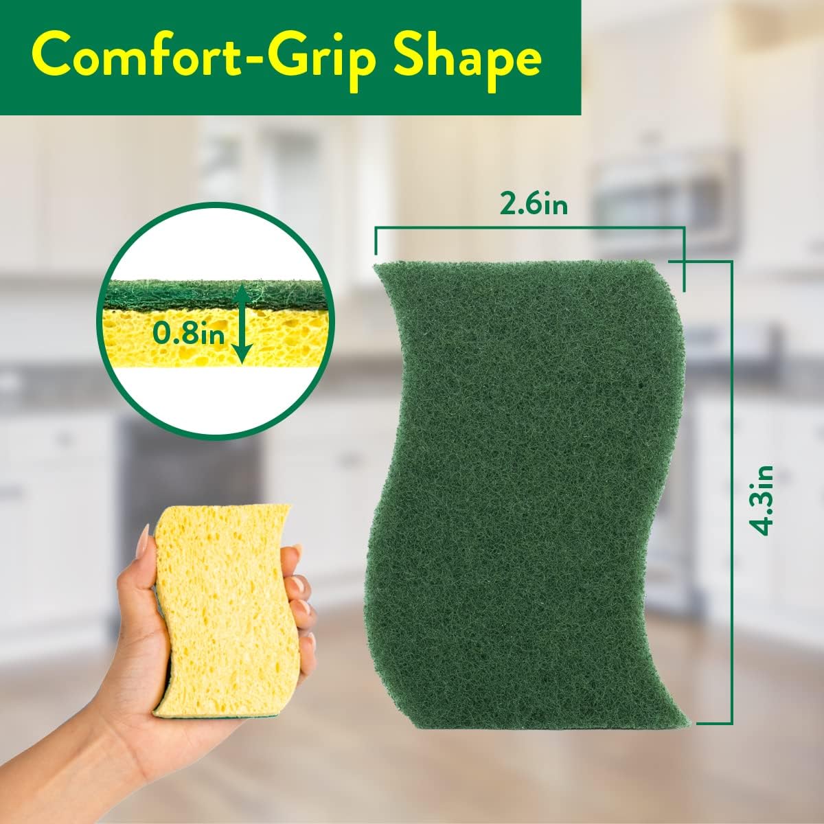 Pine-Sol Heavy Duty Scrub Sponges - Double Sided Dish Scrubber with Scouring Pad - Kitchen Essentials for Dishwashing and Cleaning Supplies, 6 Pack