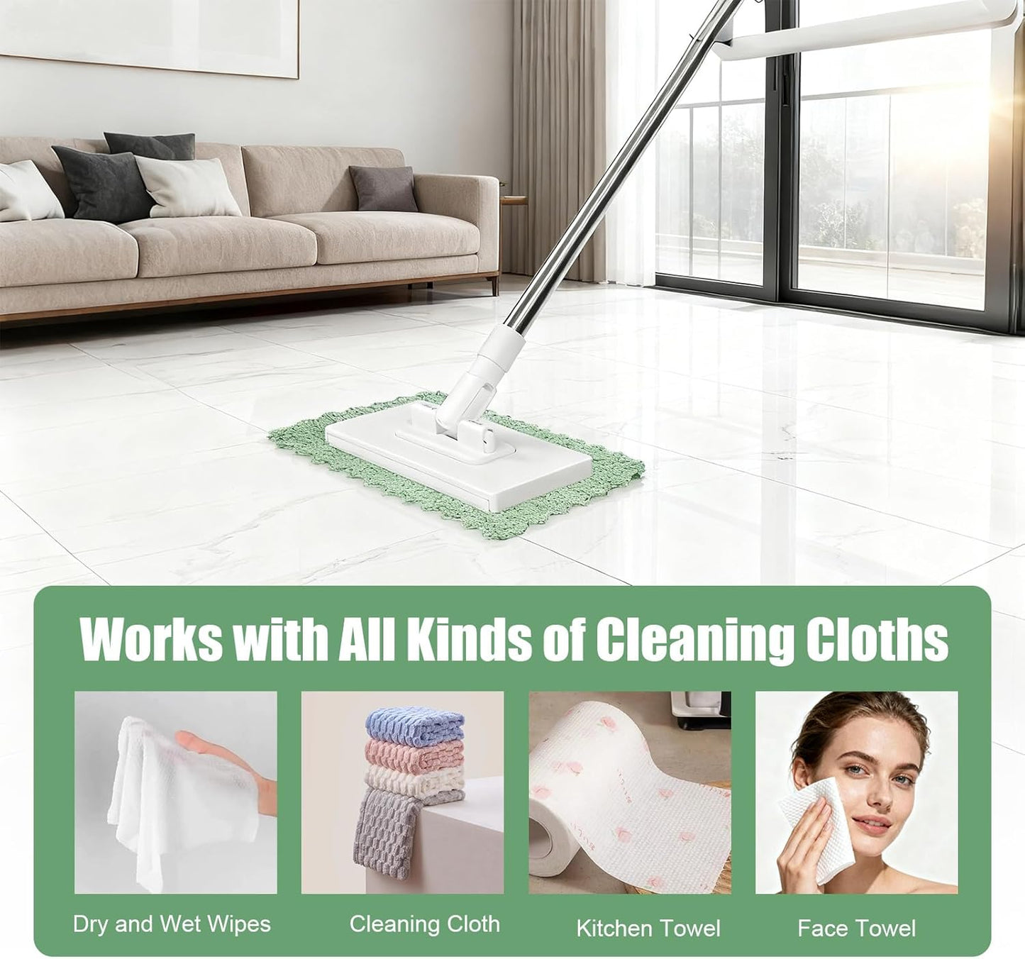 Snap Grip Mini Mop, Cloth Changing Mini Mop for Dry & Wet Disposable Pads, Lazy mopa Automatic gripping with Sweeping & Mopping, Long Handle Disposable Dust Mop for Hardwood, Tile, Small Space(White)