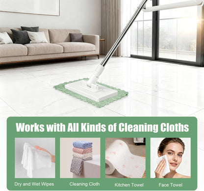 Snap Grip Mini Mop, Cloth Changing Mini Mop for Dry & Wet Disposable Pads, Lazy mopa Automatic gripping with Sweeping & Mopping, Long Handle Disposable Dust Mop for Hardwood, Tile, Small Space(White)