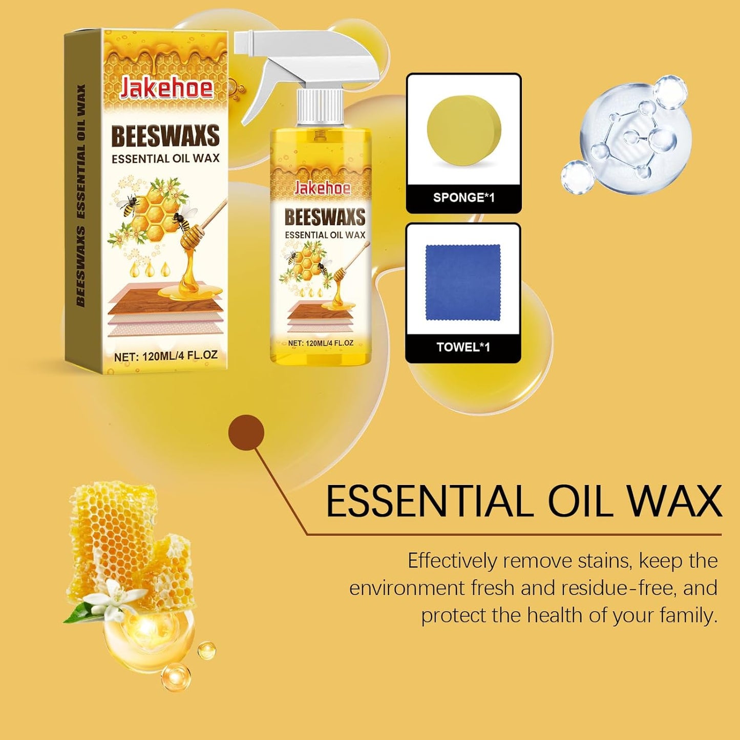 Beeswax Wood Polish, Natural Beeswax Spray for Dull Furniture Care, Cleans, Polishes, Protects, Non-Greasy Wood Cleaner for Furniture, Floors (1PCS*120ML)