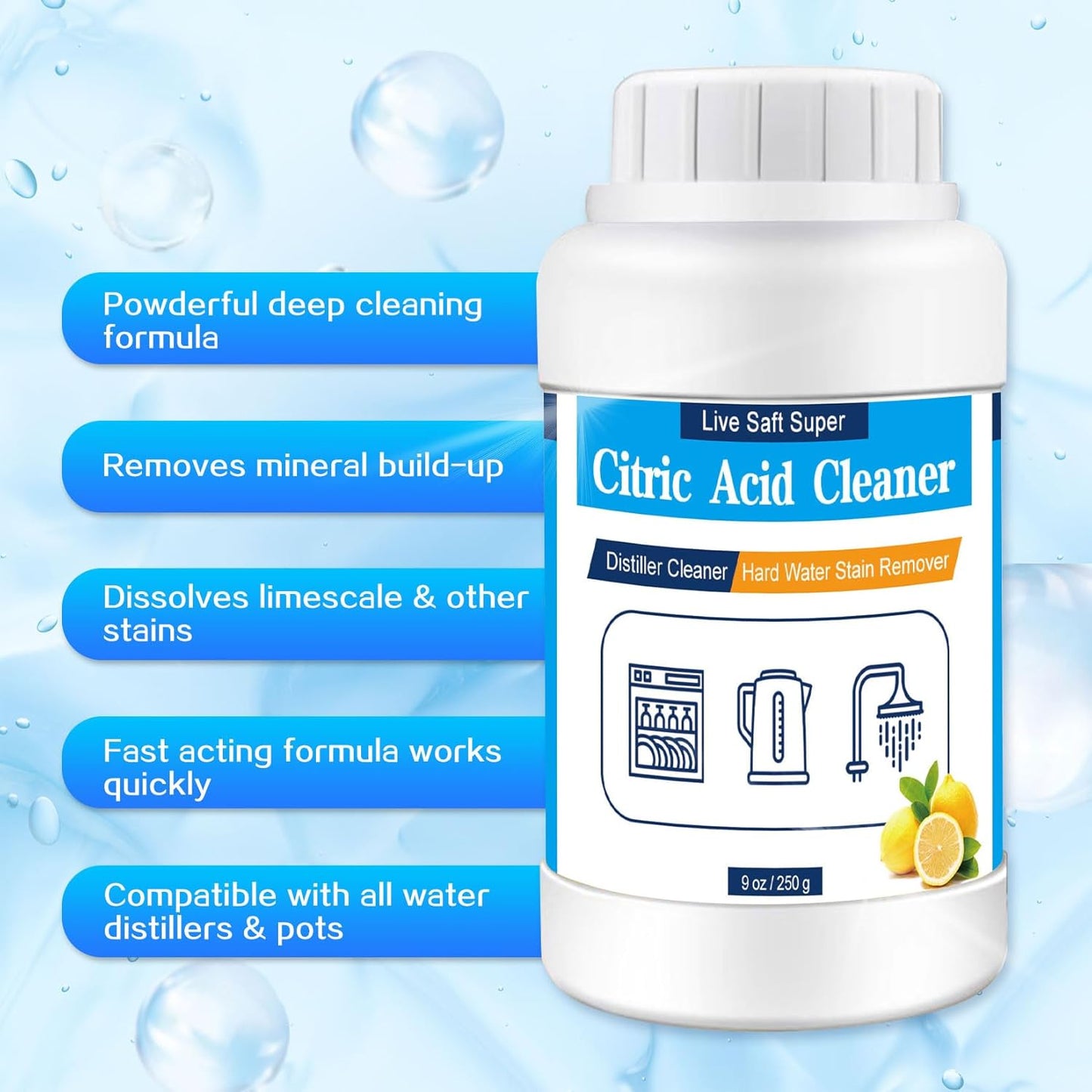 Distiller Descaler Citric Acid Cleaner - 1 Lb Bulk Citric Acid Powder for Cleaning Water Distillers, Hard Water Stain Remover for Hot Water Dispenser Electric Kettle