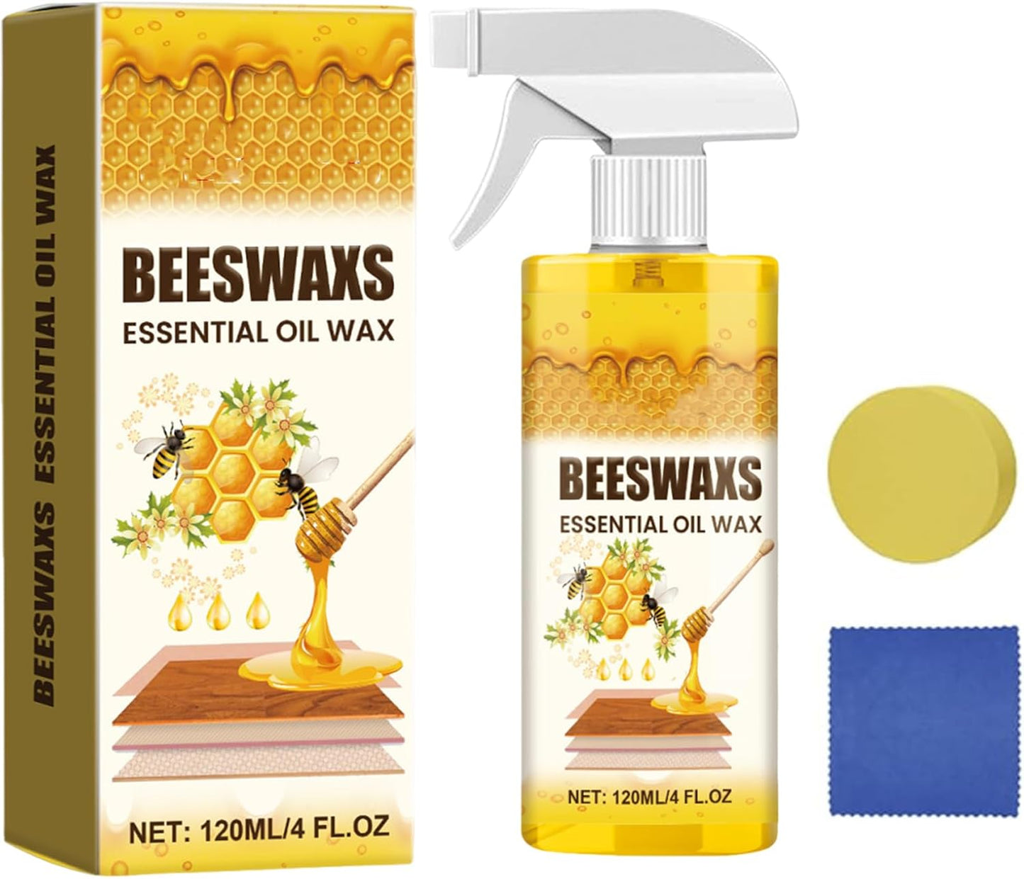 Quatrel Beeswax Wood Polish Spray,Beeswax Essential Oil Wax,Bee S Wax Polish And Cleaner,Natural Wood Polish Spray For Living Rooms,Kitchens,Wood Furniture Floors (2PCS)