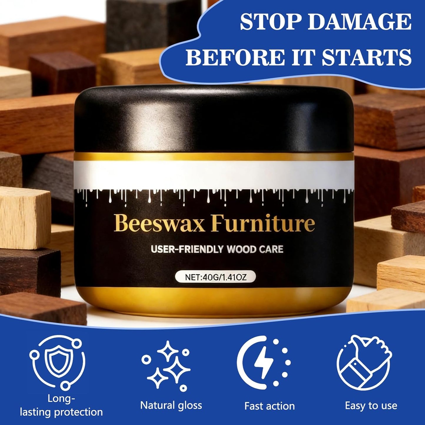 2PCS Multipurpose Beeswax Furniture Polish and Cleaner, Beeswax Gleam, Furniture Wax, All-Natural Wood Conditioner, Restorer and Protector for Tables, Cabinets, Cutting Boards Waterproof
