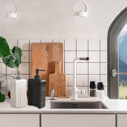 Soap Dispenser Set with Stainless Steel Pump, 2 Pack Ceramic Refillable Dish Soap and Hand Soap Dispenser for Kitchen, Bathroom, Matte White