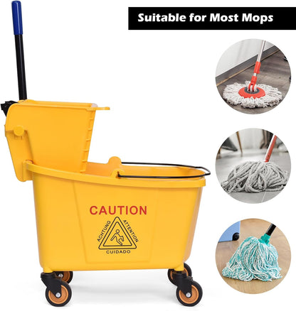 ARLIME Mop and Bucket Set with Wringer On Wheels, 21 Quart Capacity Portable Wringer Trolley on Wheels, Side Press Floor Cleaning Wavebrake w/Handle, Mop Bucket for Home, Commercial, Restaurants