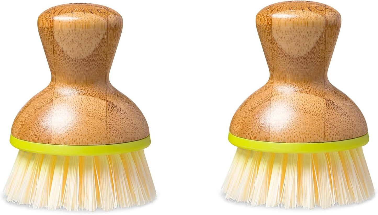 Full Circle Bubble Up Bamboo Dish Brush & Ceramic Soap Dispenser – Family Safe, Formaldehyde-Free – Kitchen Scrub Brush for Dishes, Nonstick & Cast Iron, White