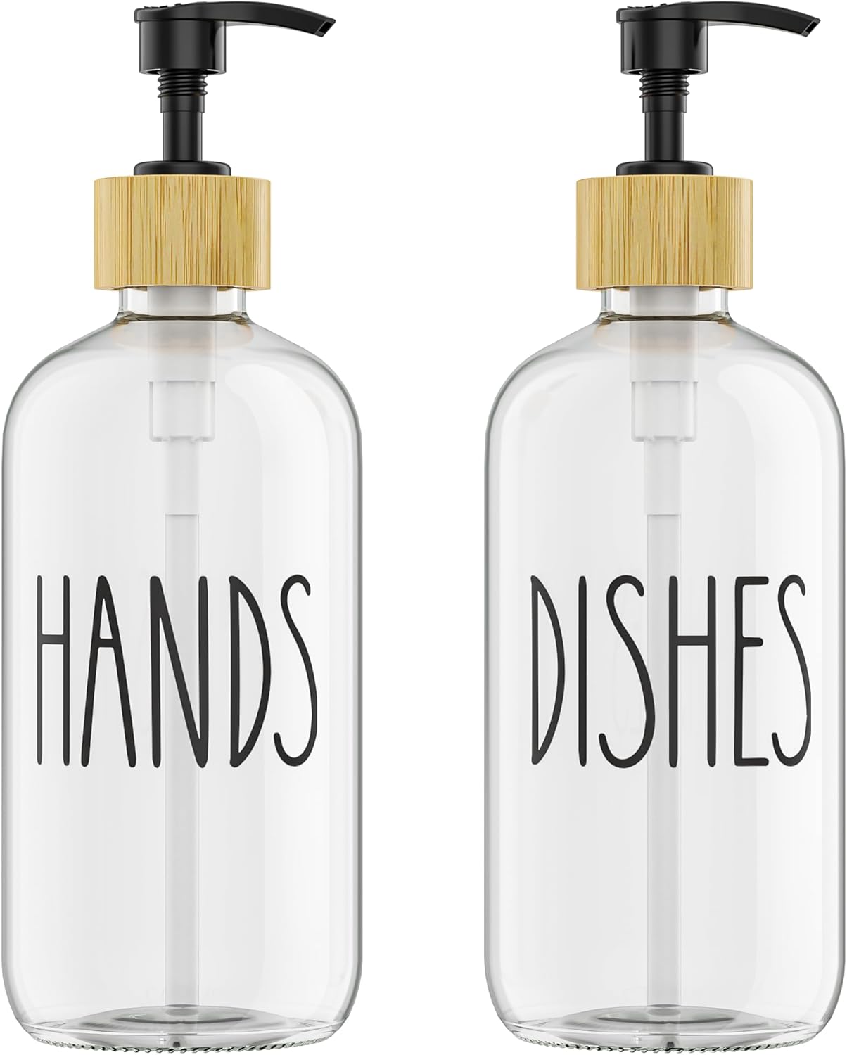 Cisily Kitchen Dish Soap Dispenser Set with 2 Pack 16.9oz Black Glass Bottle and Sponge Holder, Dish Soap Dispensers with Adjustable Sponge Holder, Vintage Hand and Dish Soap Dispensers Set
