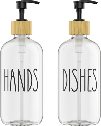 Cisily Kitchen Dish Soap Dispenser Set with 2 Pack 16.9oz Black Glass Bottle and Sponge Holder, Dish Soap Dispensers with Adjustable Sponge Holder, Vintage Hand and Dish Soap Dispensers Set