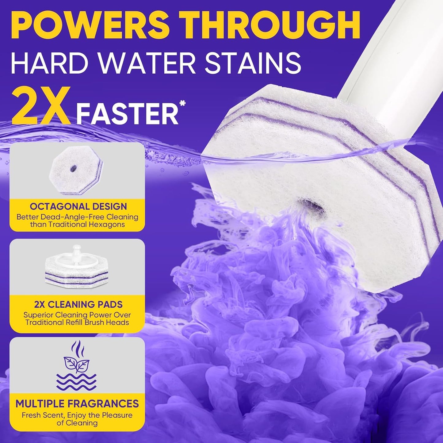 30Ct Aromative Toilet Brush Refills, Toilet Bowl Cleaner Refills, Double-Layer Cleaning Pads Added, Disposable Refill Heads for Toilet Bowl Cleaner Wands，Lemon, Blue Ocean, Lavender （Patented）