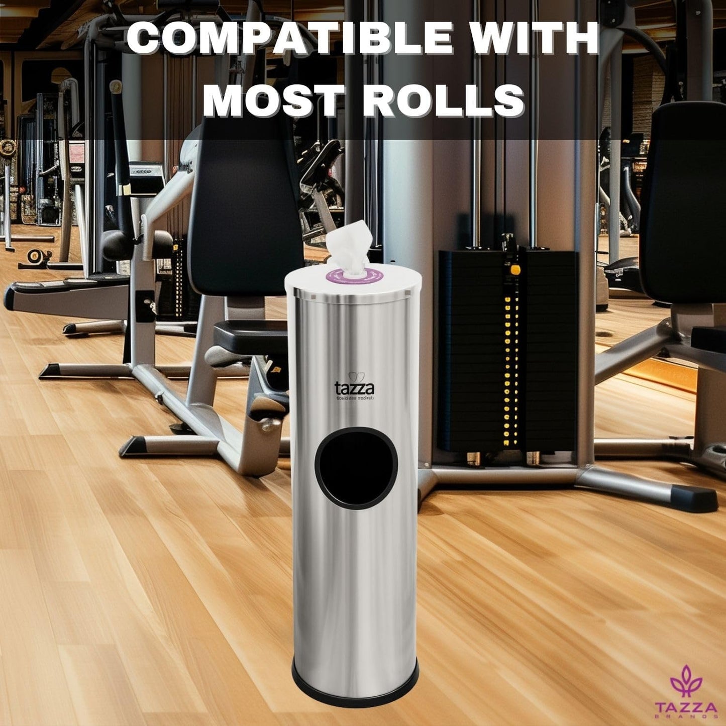 Tazza Budget Gym Equipment Wipe Dispenser – Ultra-Discount Model with Lift-Off Access, Compact Wipes Holder & Built-in Trash Can