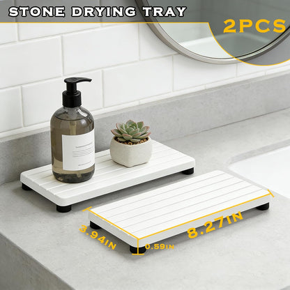 Instant Dry Sink Tray, Anti-Slip Stone Sink Caddy, Durable Kitchen Sink Organizer, Quick Dry Water Absorbing Stone Tray for Bathroom Counter, Stone Soap Tray -Dark Gray