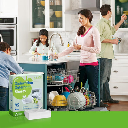 Dishwasher Detergent Sheets 100 Loads,Eco Friendly Dishwasher Detergent Plastic-Free Washer Sheets Alternative (Lemon)