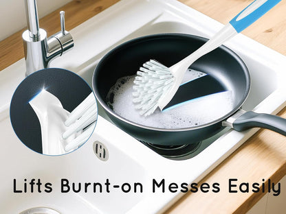 Dish Brush with Handle, Stiff Bristles Dish Scrubber for Pots, Pans & Sink Cleaning, 3 Pack