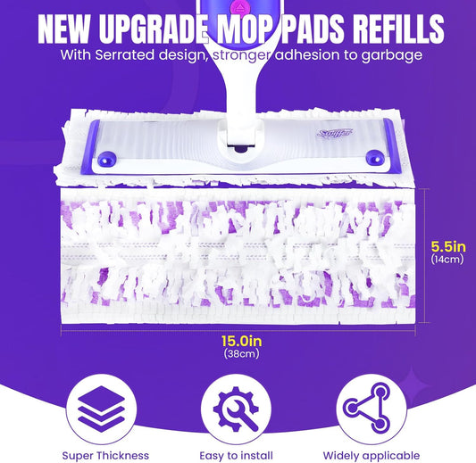 60 Pcs Power Mop Pads for Swiffer PowerMop 500+ Strips Multi-Surface Refill Pad Disposable Spray Mopping Pads Head Refills for Floor Cleaning (Quick-Absorb, No Residue & Disposable)