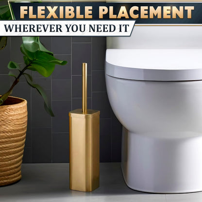 Stylish Stainless Steel Toilet Brush and Holder Set - Silver Toilet Bowl Brush and Holder with Splash Cover, Sturdy Bristles, Corrosion & Scratch Resistant - Elegant Design, Effective Deep Cleaning