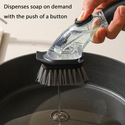 DAPOWER Soap Dispensing Dish Brush with Handle, Kitchen Scrub Brush for Dishes Pots Pans Sink Cleaning (Black)