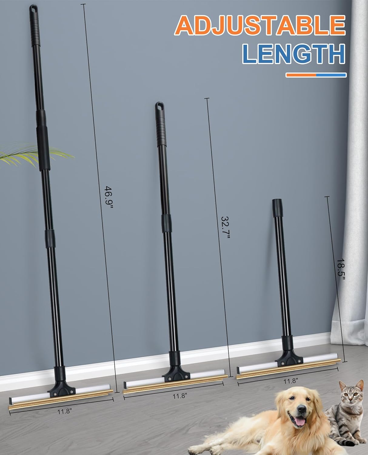 Carpet Rake for Pet Hair Removal, Reusable Dog Hair Remover with 47" Handle, Pet Hair Removal Tool with Innovative Metal Edge Design for Carpets, Rugs, Stairs, Pet Tower & Hard-to-Reach Places