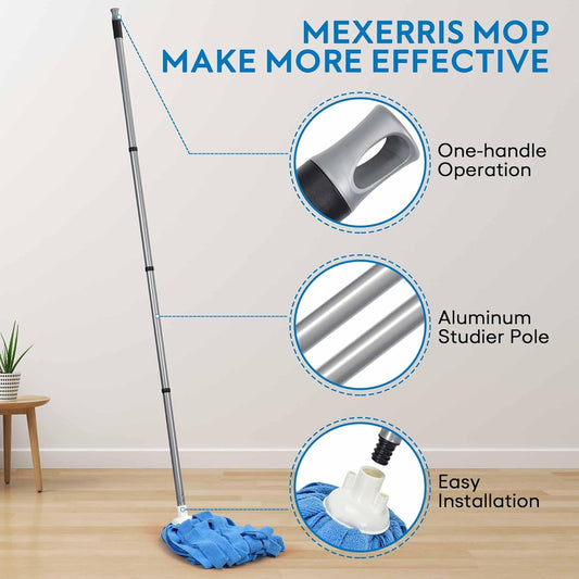 Matthew Microfiber Mop Compatible with Ceda Refill - Commercial Mop Replacement 54" Stainless Steel Handle with 2 Wet Mop Heads w/1 Handle Incl. 2 Pcs Blue Microfiber Cloth