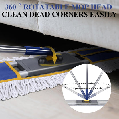 Mops for Floor Cleaning, Masthome Flat Dust Mop with 4 Reusable Pads, 2-Sided Microfiber Dust Mop for Wet & Dry Use, Flat Flip Mops for Hardwood, Laminate, Vinyl,Kitchen, Tile -1 Scraper