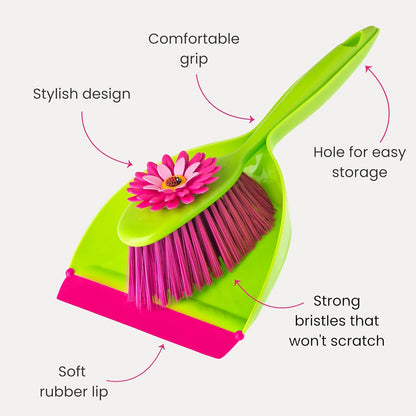 Vigar Ladybug Dust Pan and Brush Handy Set, 12-3/4-Inches, Green, Red, Black