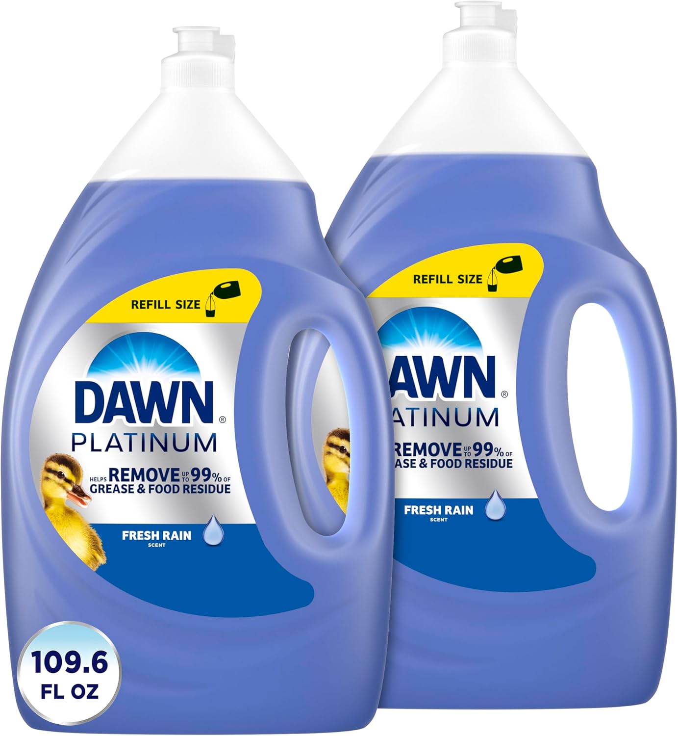 Dawn Platinum Refill Jug Dish Soap, Fresh Rain Scent Liquid Dishwashing Detergent Powerful Dawn Dish Soap for Tough Grease Removal Dishwashing Liquid Value Pack, 51.5 oz (Pack of 2)