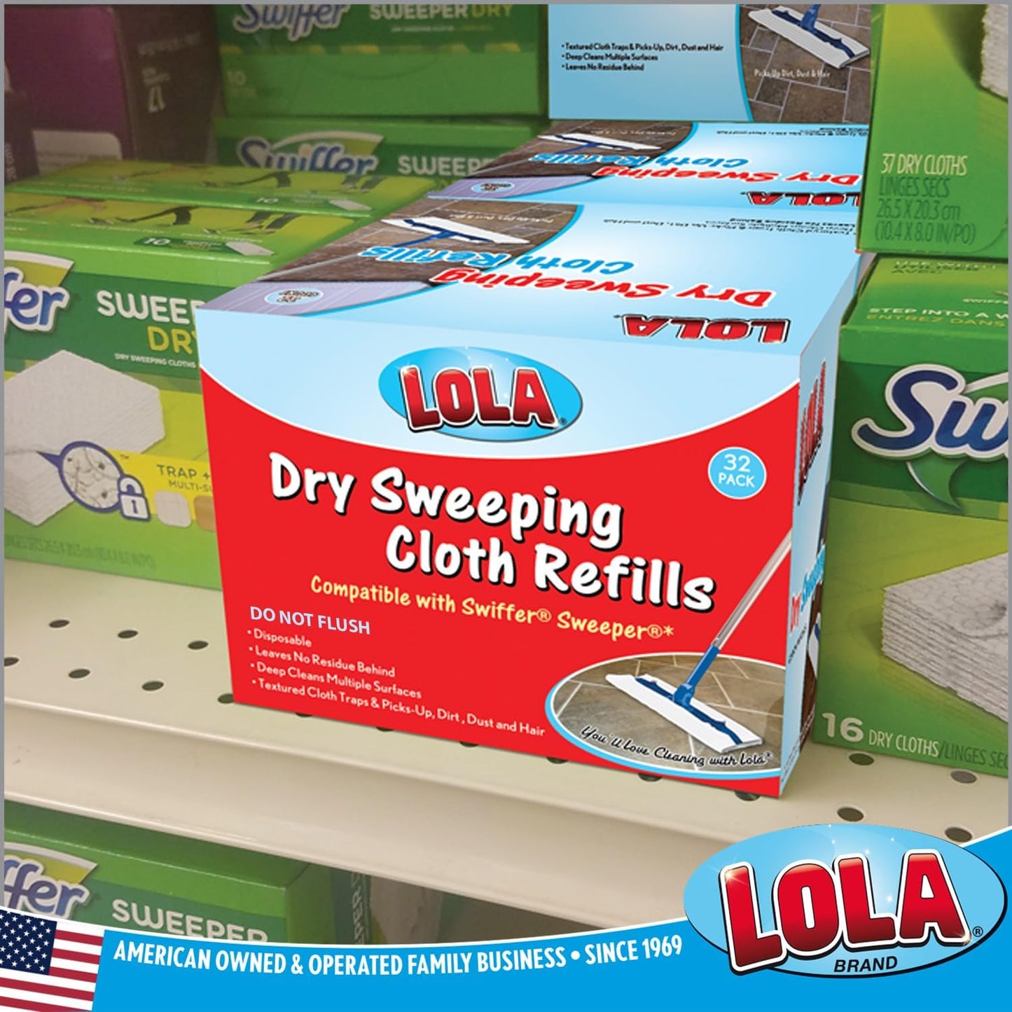 LOLA Dry Sweeping Cloth Refill Pads, 32 Pack, Unscented, Compatible with Swiffer Floor Mop, Comparable to Swiffer Refills, 11" x 8.13"