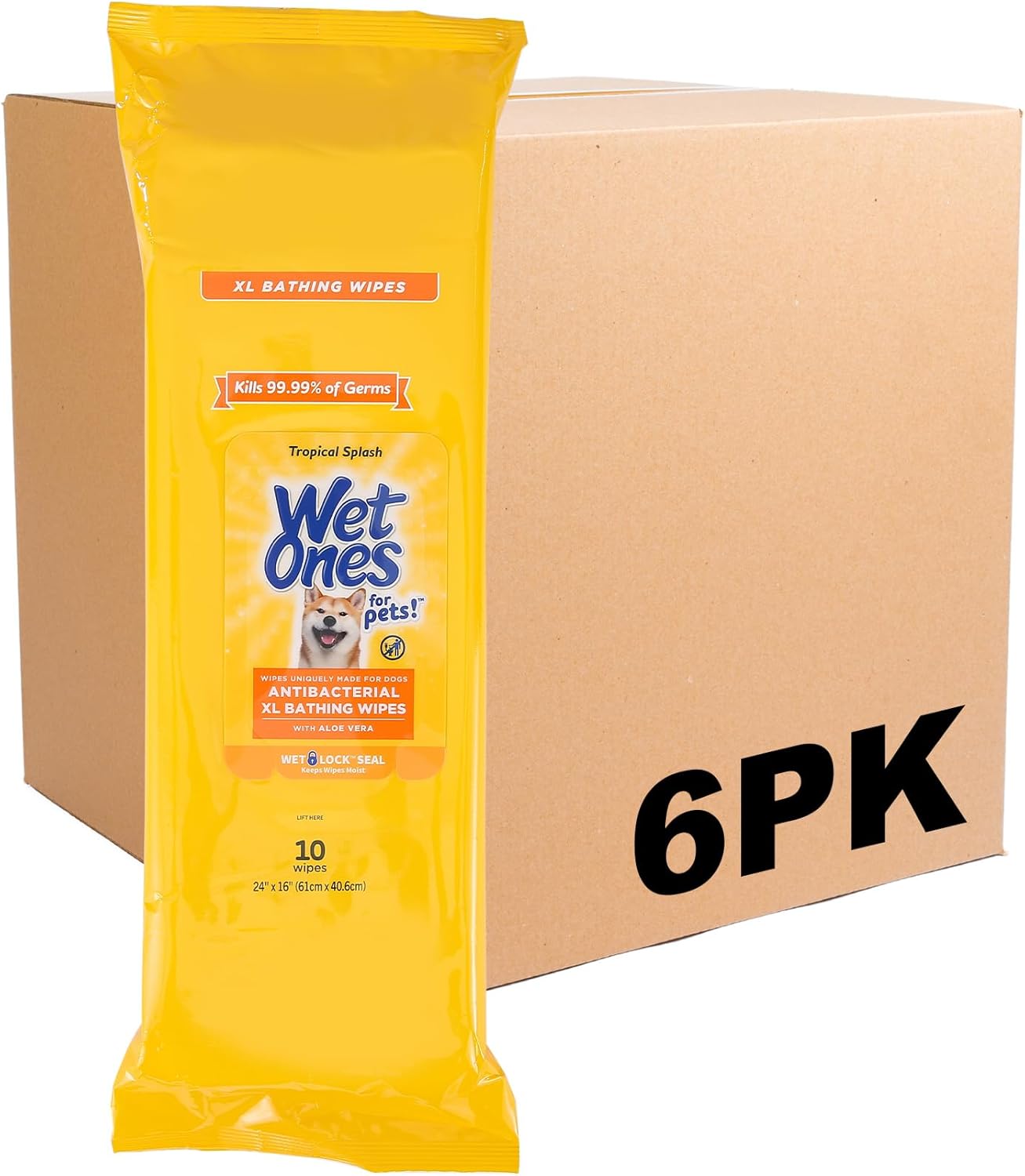 Wet Ones for Pets Antibacterial Dog Wipes, Multi-Purpose Grooming Wipes with Aloe Vera for Paws, Face & Body, Easy Cleanups Between Baths, Tropical Splash Scent, 5.7 in x 7.5 in, 50 Count