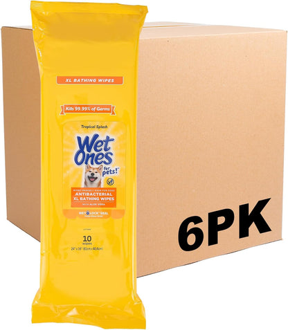 Wet Ones for Pets Antibacterial Dog Wipes, Multi-Purpose Grooming Wipes with Aloe Vera for Paws, Face & Body, Easy Cleanups Between Baths, Tropical Splash Scent, 5.7 in x 7.5 in, 50 Count