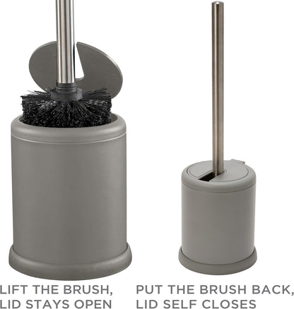 Bath Bliss Toilet Brush and Holder | Self Closing Lid | 360 Degree Brush Head | Bathroom Cleaning | Compact Size | Storage and Organization | Stainless Steel