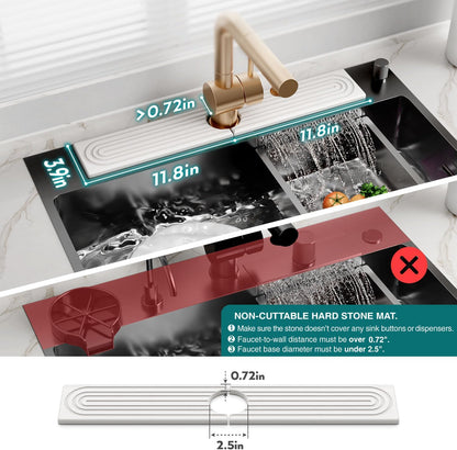 Eormoe Faucet Mat for Kitchen Sink – Diatomite Stone Drying Mat & Sink Protectors, Prevent Moisture – Sink Splash Guard Water-Absorbing Stone Tray for Bathroom Counter (Light Grey, 23.6" x 3.9")