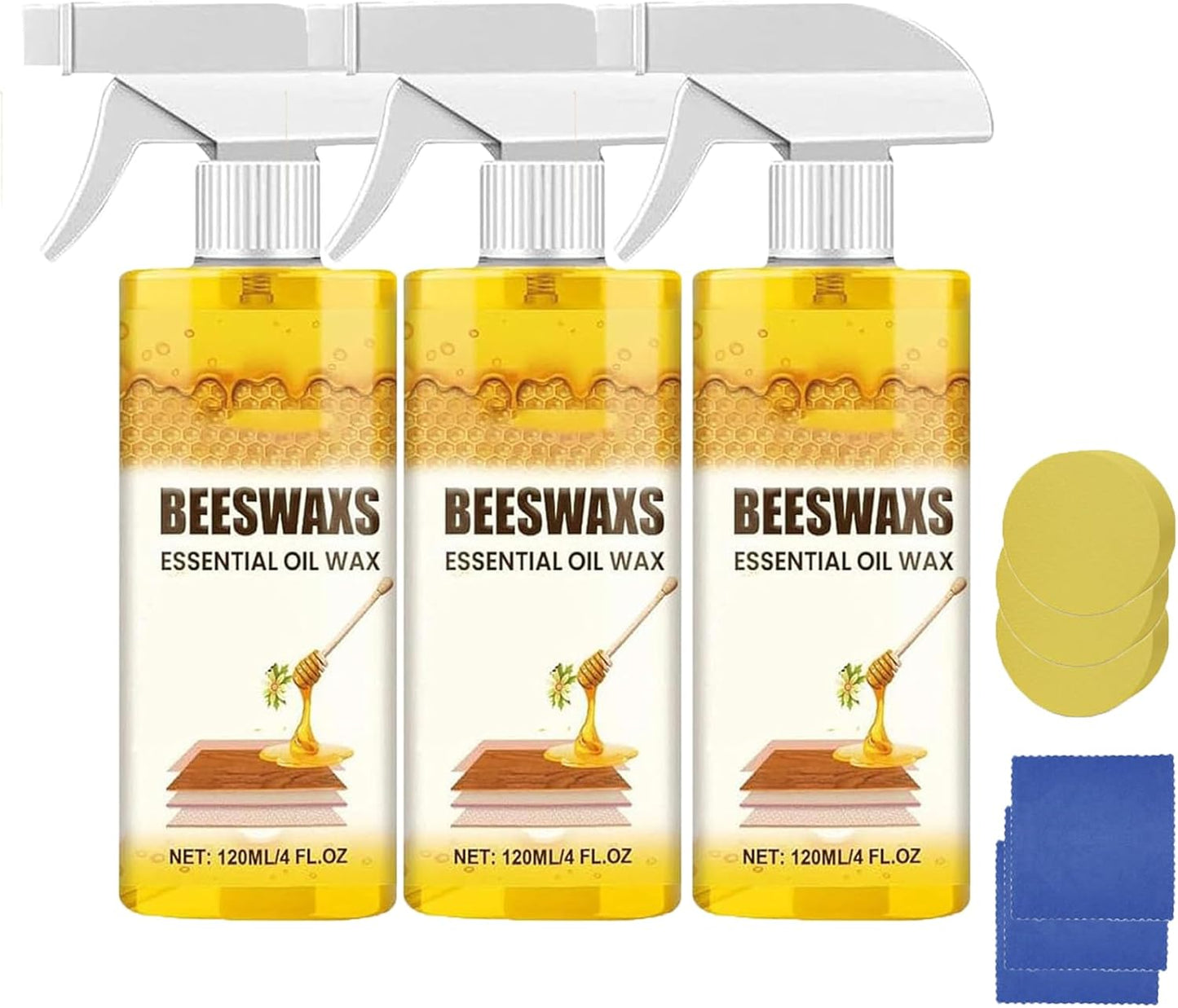 Natural Beeswax Furniture Polish, Beeswax Repairing and Care Spray, Essential Oil Wax for Floors, Bees Wax Furniture Polish and Cleaner with Sponge and Towel (1pcs)