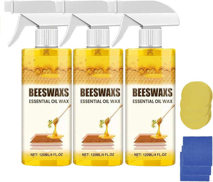 Natural Beeswax Furniture Polish, Beeswax Repairing and Care Spray, Essential Oil Wax for Floors, Bees Wax Furniture Polish and Cleaner with Sponge and Towel (1pcs)