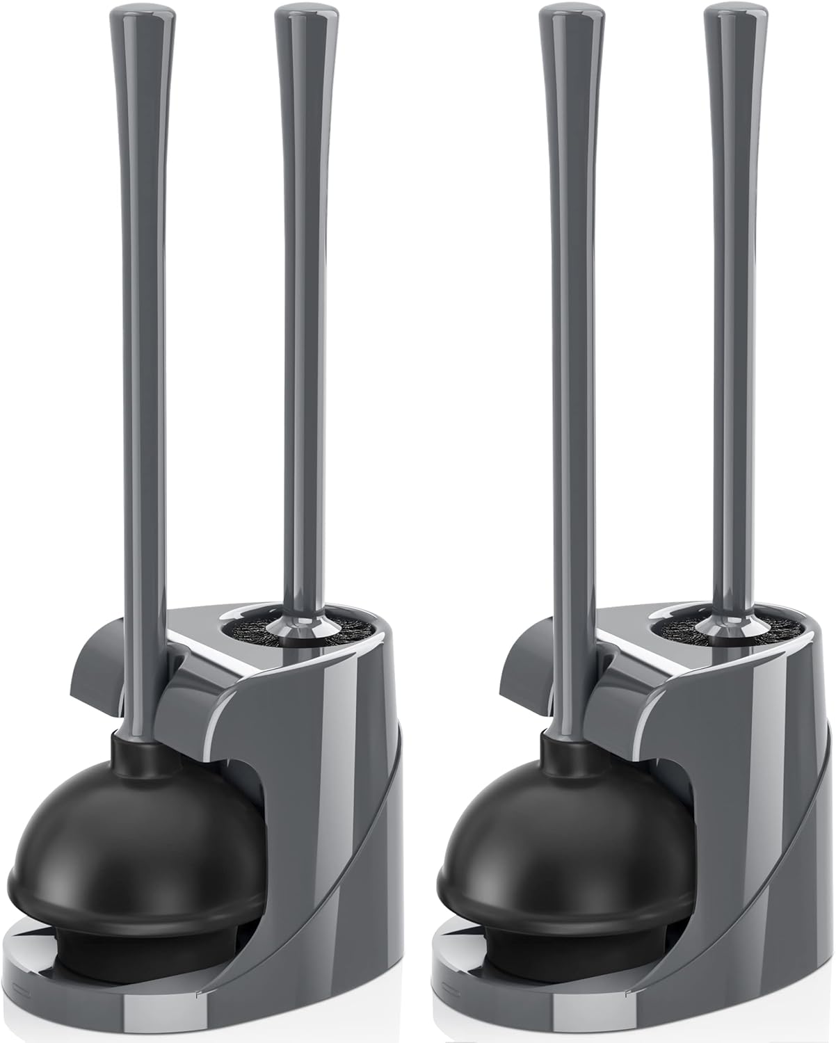 Toilet Plunger and Brush, Bowl Brush and Heavy Duty Toilet Plunger Set with Ventilated Holder, 2-in-1 Bathroom Cleaning Combo with Modern Caddy Stand for 5.7-inch Toilet Drain(Black, 2 Set)