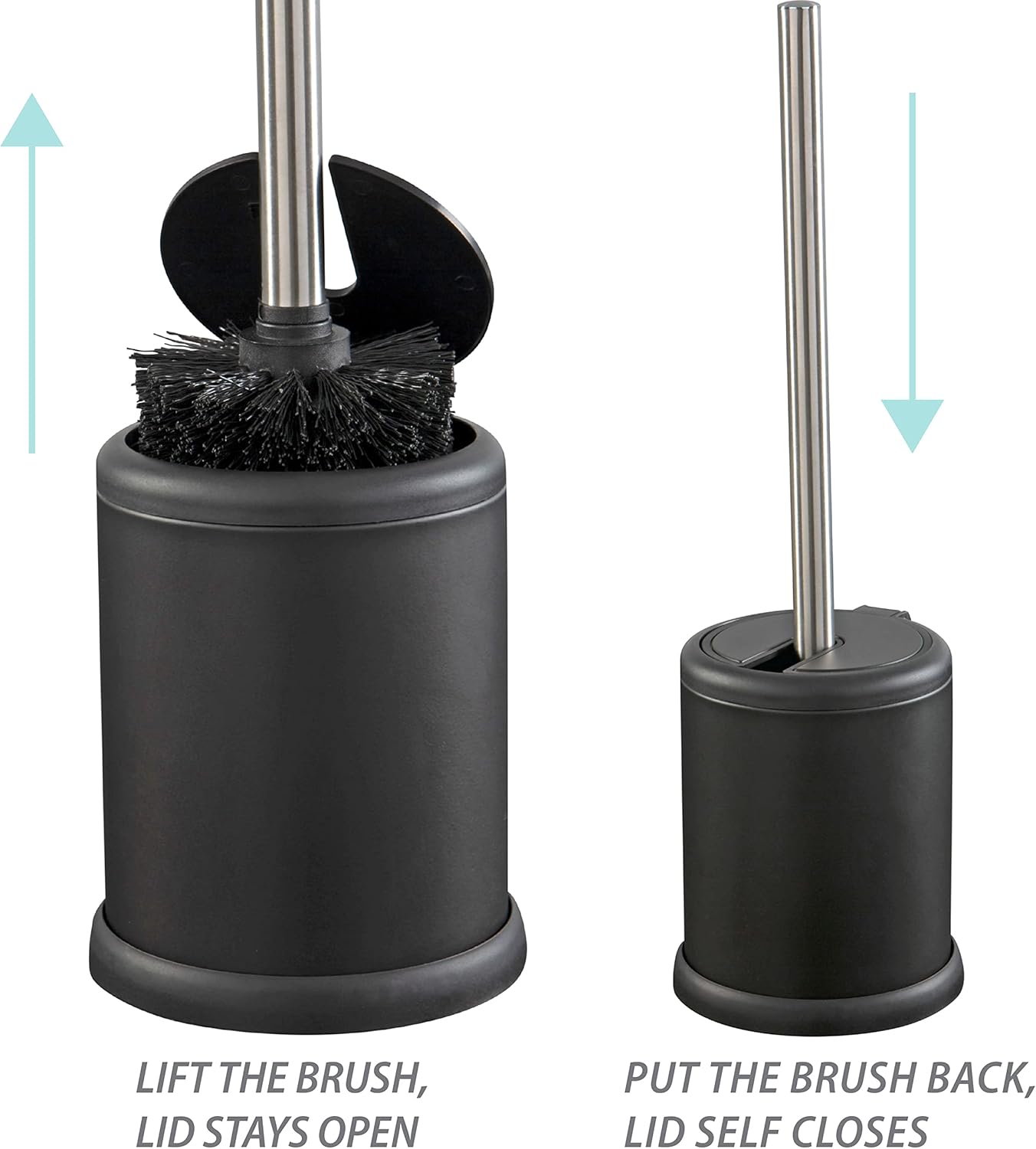 Bath Bliss Toilet Brush and Holder | Self Closing Lid | 360 Degree Brush Head | Bathroom Cleaning | Compact Size | Storage and Organization | Stainless Steel