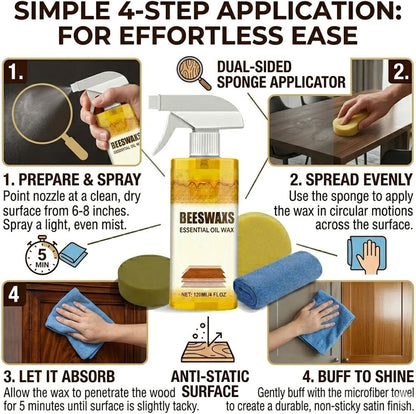 Natural Beeswax Repairing and Care Spray, 120ml Beeswax Wood Polish Spray, Restores Shine & Removes Scratches, For Wood Floors, Furniture and Wooden Cabinet (1 Set)
