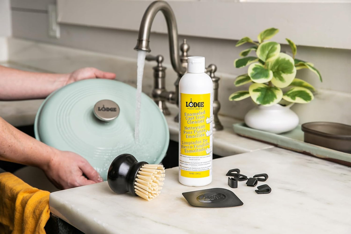 Lodge Enameled Cast Iron & Ceramic Stoneware Cleaner - 100% Biodegradeable Enamel Cleaner - Dye and Bleach-Free - 12 Fl Oz