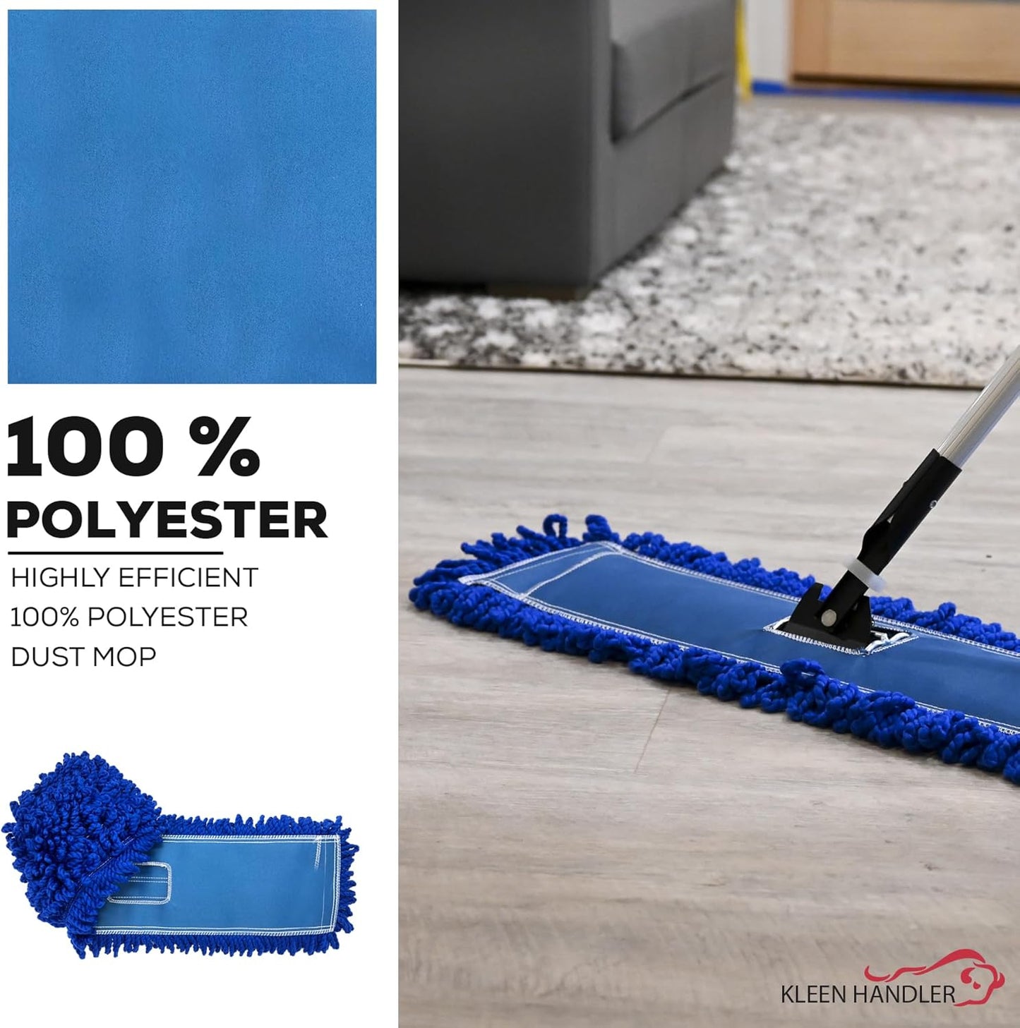 Kleen Handler 24 inch Microfiber Dust Mop | Medium Washable Commercial Mop Head Replacement, Pack of 3