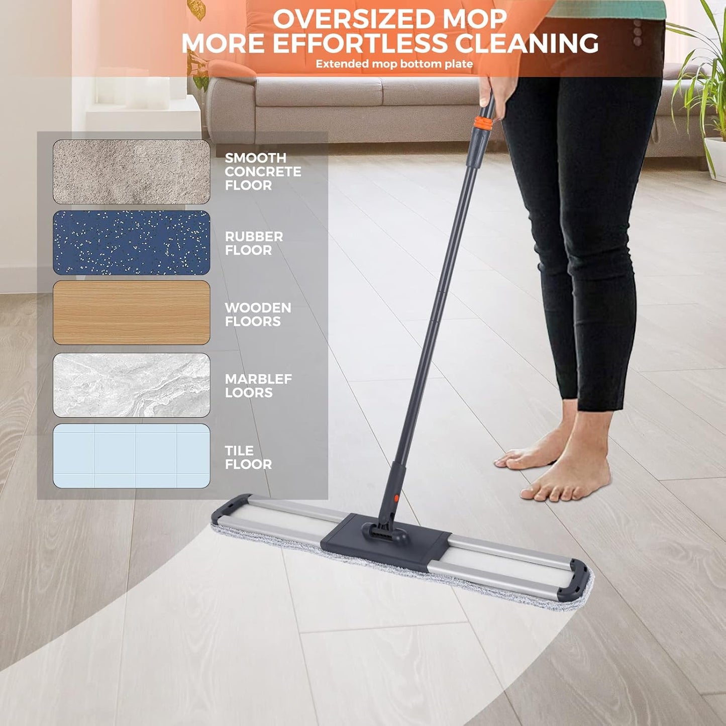 18 Professional Microfiber Mop Large Flat Mops for Floor Cleaning 4 Reusable Washable mop Pads Hardwood Cleaning System Wet and Dust Mop with 61in Long Stainless Steel Handle