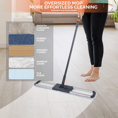 18 Professional Microfiber Mop Large Flat Mops for Floor Cleaning 4 Reusable Washable mop Pads Hardwood Cleaning System Wet and Dust Mop with 61in Long Stainless Steel Handle