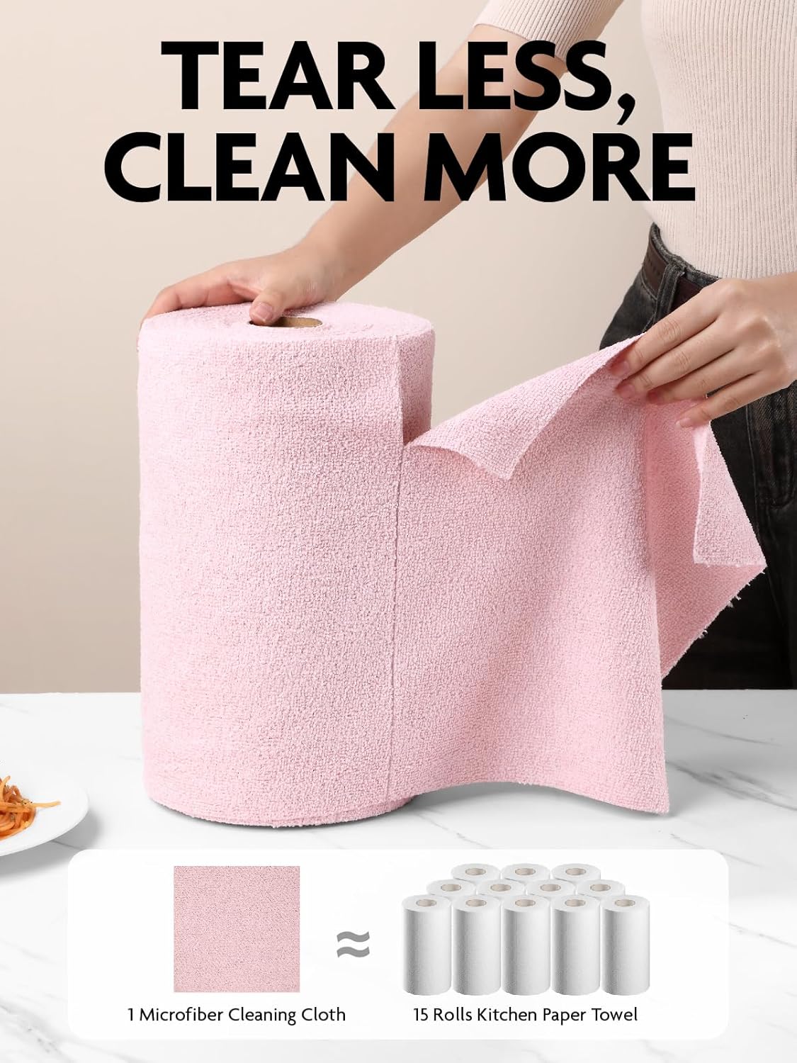 Fantasticlean Microfiber Cleaning Cloth Roll -75 Pack, Tear Away Microfiber Towels, 12" x 12", Reusable, Washable, Scratch Free, Ultra Absorbent Dishcloth for All-Around Cleaning Supplies (White)