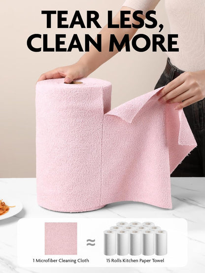 Fantasticlean Microfiber Cleaning Cloth Roll -75 Pack, Tear Away Microfiber Towels, 12" x 12", Reusable, Washable, Scratch Free, Ultra Absorbent Dishcloth for All-Around Cleaning Supplies (White)