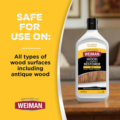 Weiman Wood and Cabinet Restorer 3-In-1 Bundle - Removes Dirt, Residue, Dust, Reduces Scratches, Restore Shine, Prevent Fading, UV Shield Technology, Safe for Antique Wood, Tables, Chairs, Cabinets