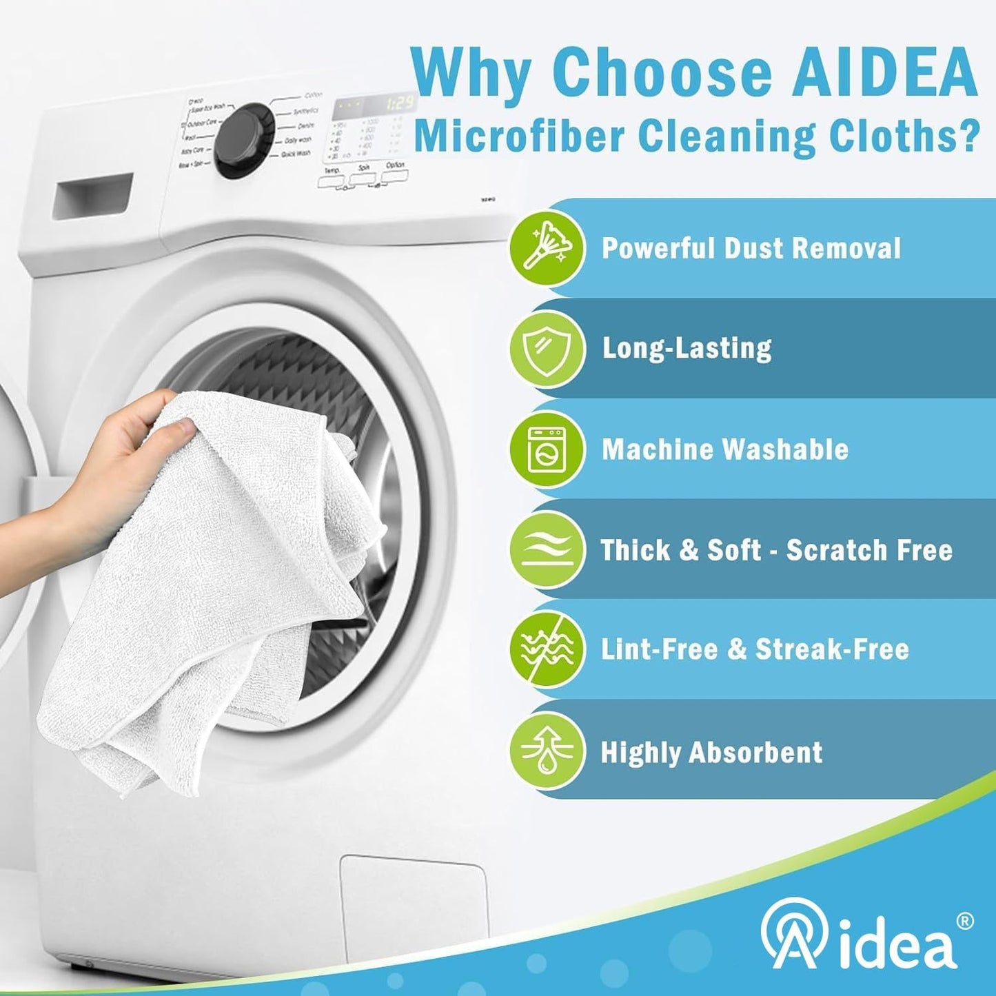 AIDEA Microfiber Cleaning Cloth-50PK, Soft Microfiber Towels for Cars, Absorbent Cleaning Rags, Lint-Free Streak-Free Wash Cloths for House, Kitchen, Window(12in.x12in)