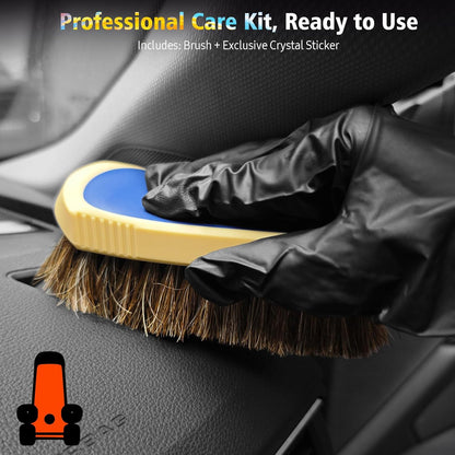 YeewayVeh 3pcs Car Detailing Brush Set, Boars Hair Detailing Brushes, Ultra Soft Detail Brush for Air Vent Leather Seat, Scratch Free Car Detailing Brushes for Interior Exterior, Orange