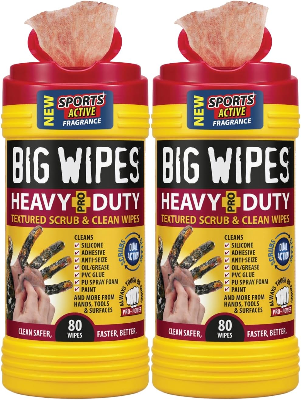 BIG WIPES Heavy Duty Industrial Textured Scrubbing Wipes (80 Count (Pack of 1), Multi-Purpose)