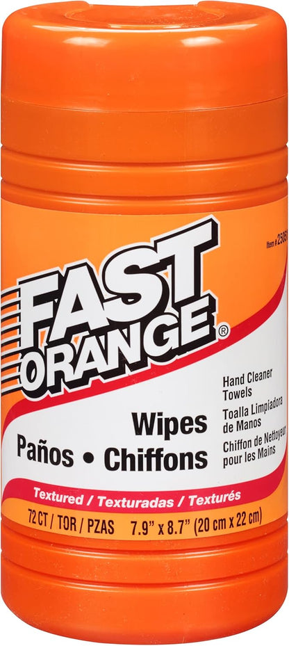 Fast Orange Heavy Duty Scrubbing Towels Removes Tough Grease, Grime, Paint, Resins, Glue and More, for Hands, Tools and Surfaces Without Sticky Residue, 72 ct