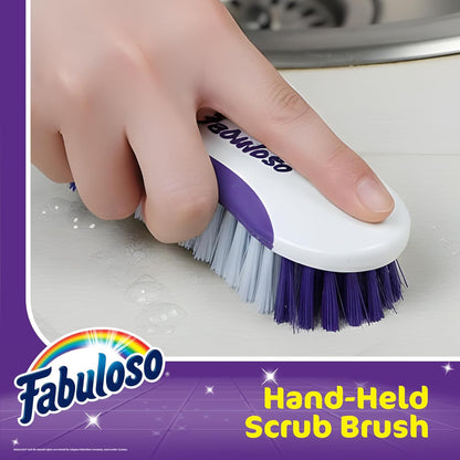 Fabuloso Cleaning Brush with Handle, Compact Handheld Household Scrub Brush for Kitchen, Bathroom, Baseboards, Tile and Floors, Firm Bristles for Indoor Surface Cleaning, White and Purple, 5.5 Inch